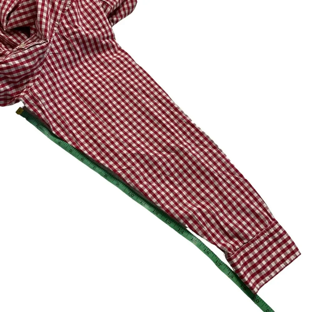 BANANA REPUBLIC Gingham Red White Plaid Button Down Shirt Mens 16-16.5 Large